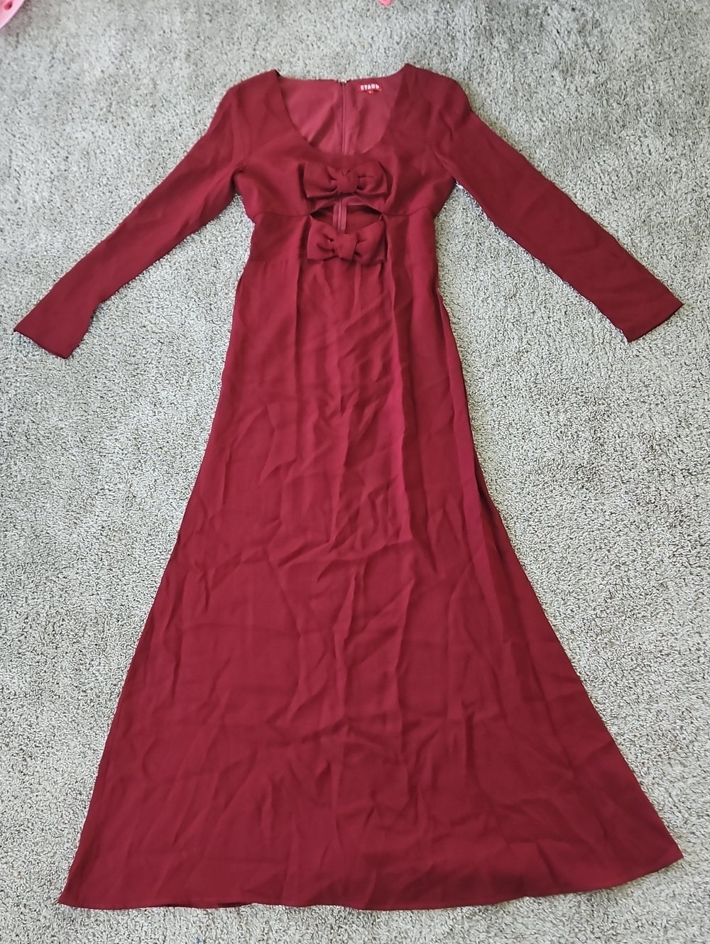 Nwt STAUD Burgundy Long-Sleeve Bow Maxi Dress 6 - Picture 2 of 15